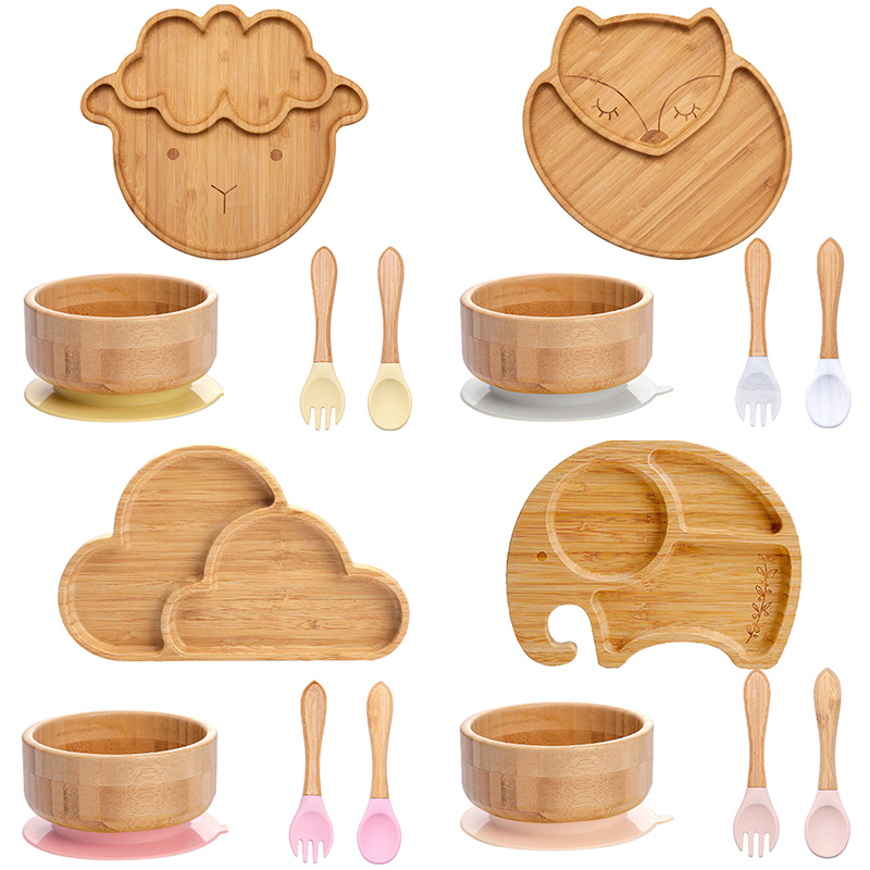 Bamboo Cutlery - 4 шт., Детские тарелки на присоске