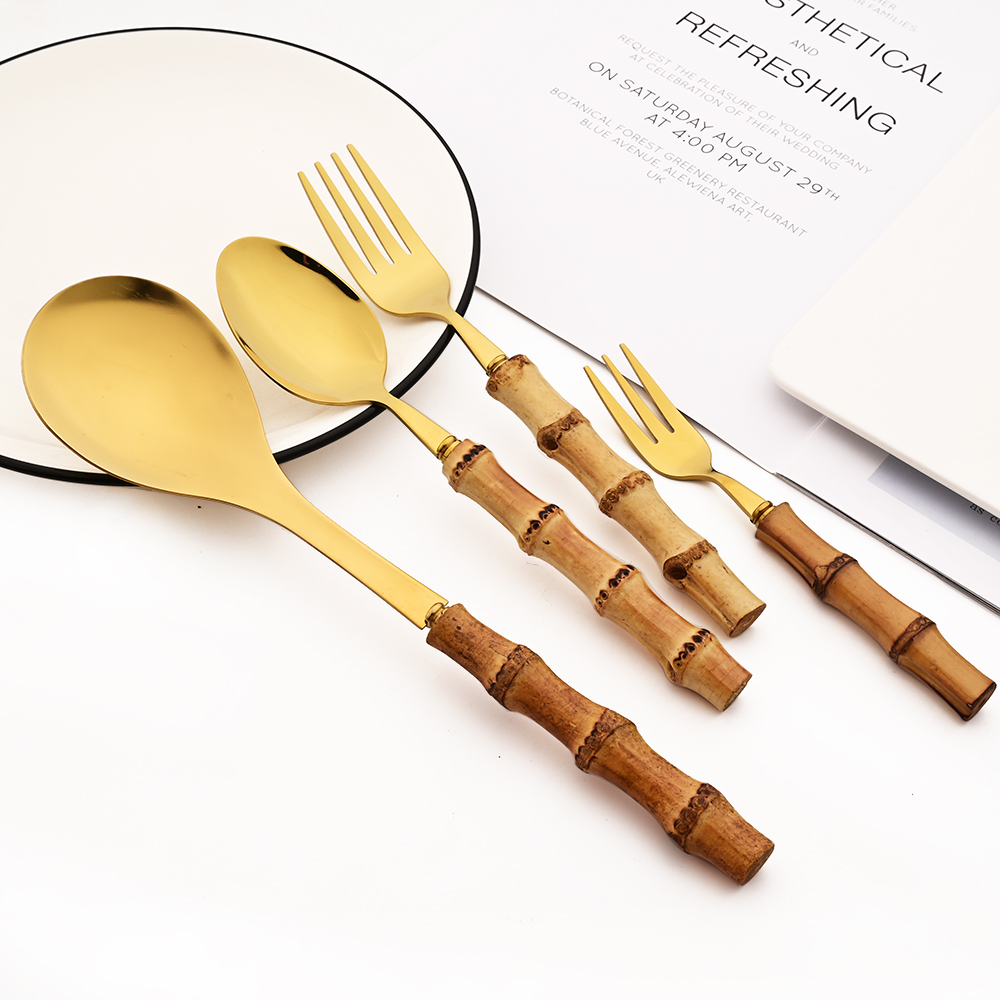 6 шт., золотая ручка из натура – обзор и цена Bamboo Cutlery